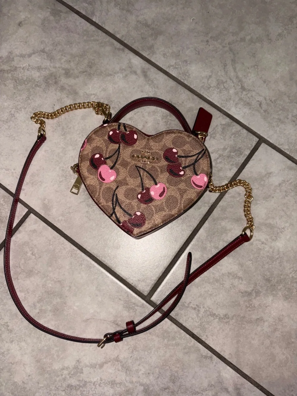 COACH ♥️ Crossbody Bag Canvas Leather Cherry Print